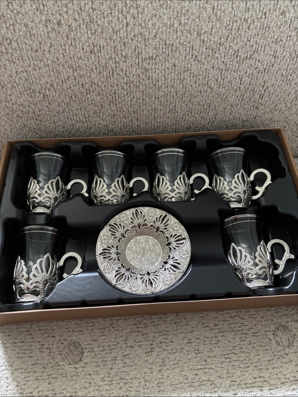 Decorative Silver-Trim Tea Glass Set